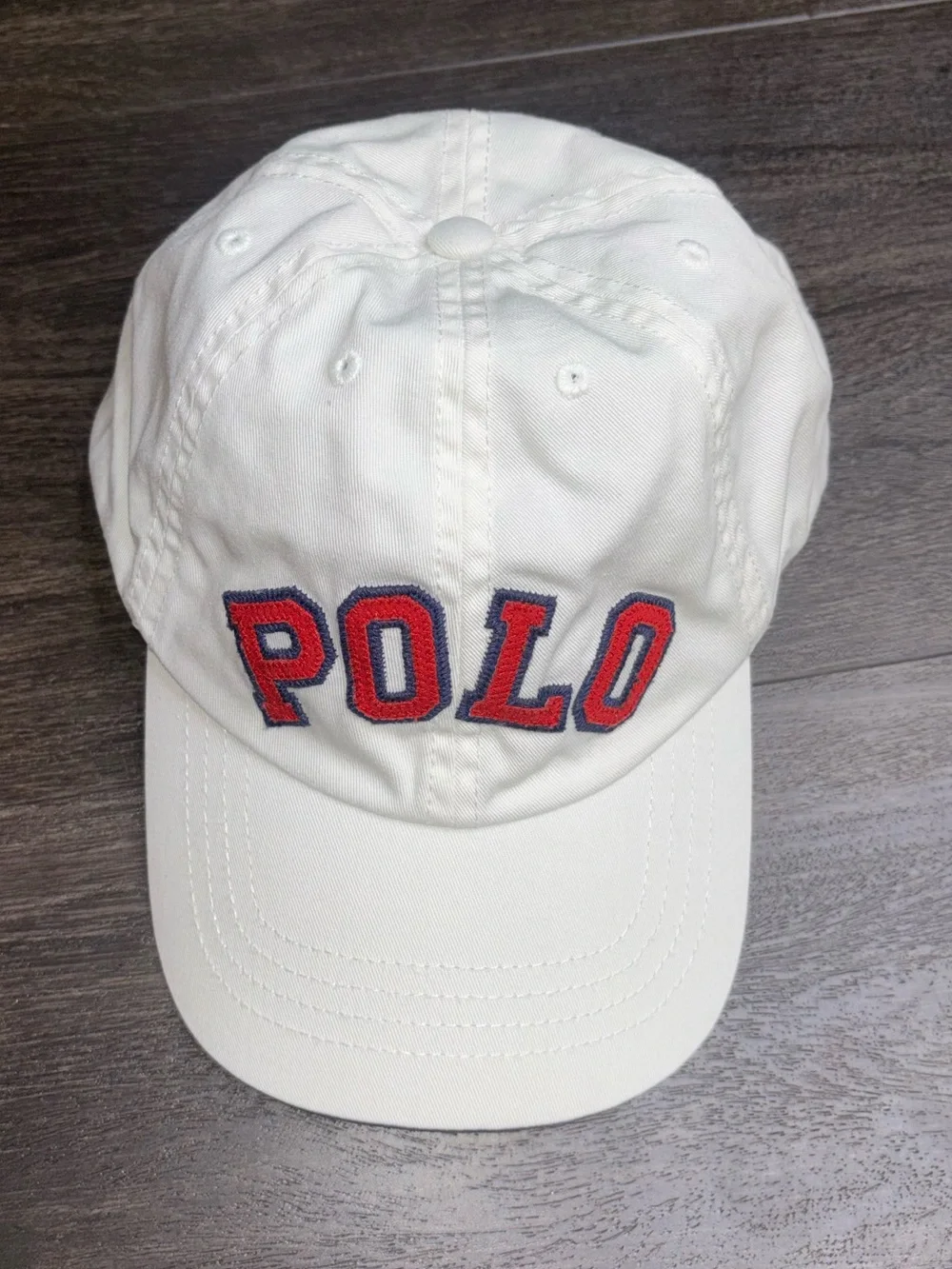 RARE Vintage POLO by Ralph Lauren Spell Out USA Flag Hat Cap Strap Back White